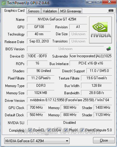 nvidia gt 425m oc 700gpuz nvidia gt 425m oc 700gpuz