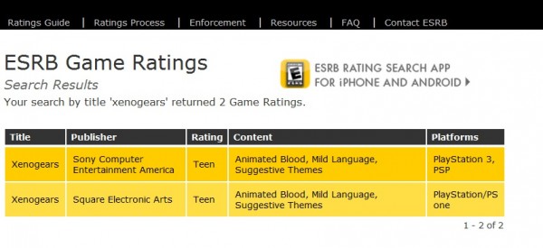 Xenogears esrb Xenogears esrb