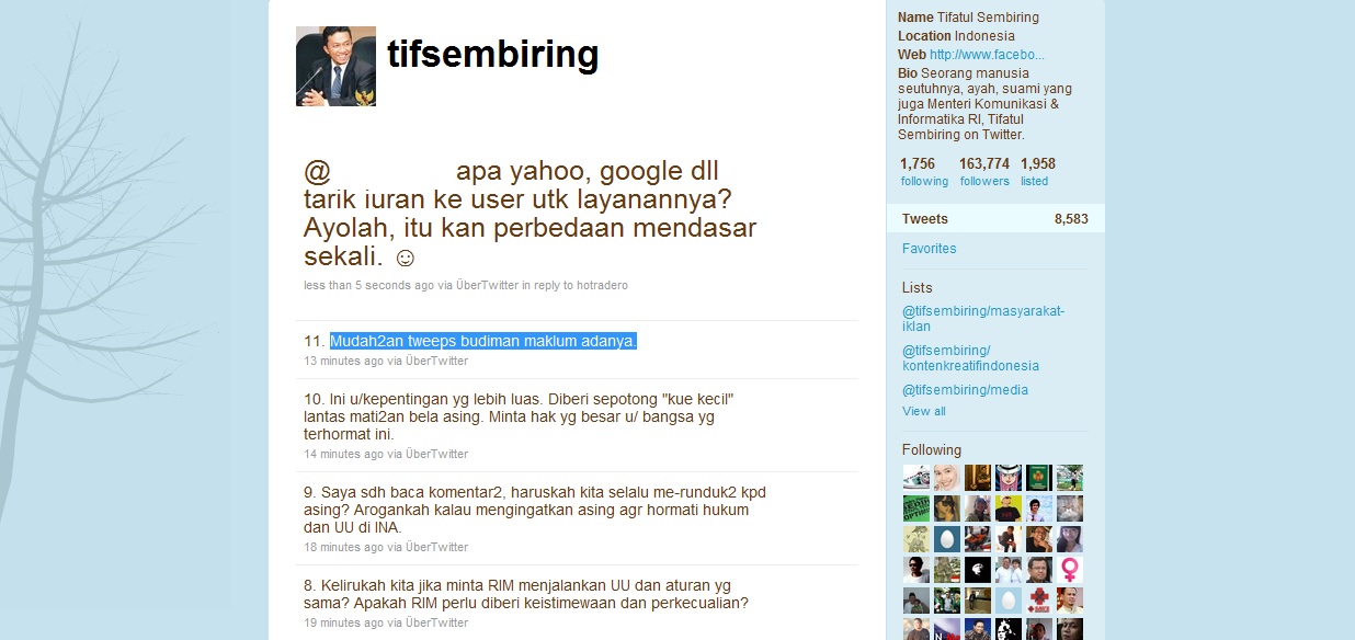 Menkominfo Ungkap Alasan Utama Penekanan Terhadap RIM 1 tifsembiring argumen penekanan terhadap RIM
