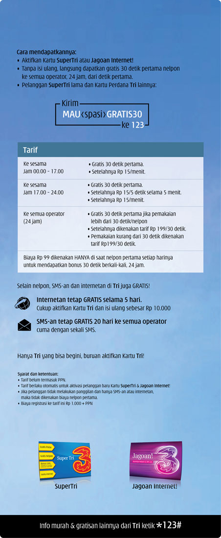 Three gratis 30 detik