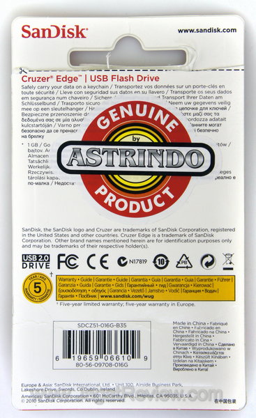 Sandisk Cruzer edge 16 GB Paket Penjualan Belakang
