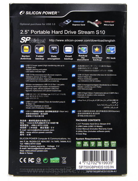 Silicon Power Stream S10 750GB Paket Penjualan belakang