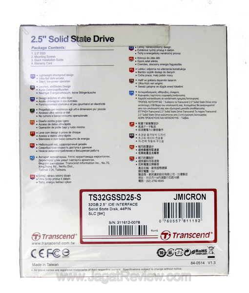 Transcend SSD SLC 32 GB Paket Penjualan Bagian Belakang