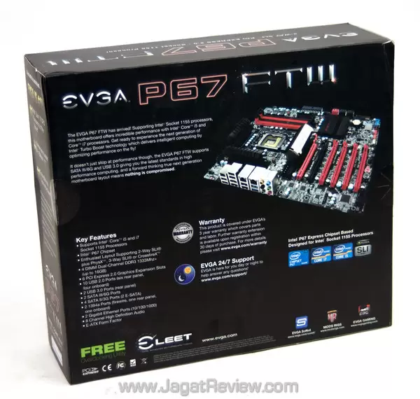 evga p67 ftw jagatreview back box evga p67 ftw jagatreview back