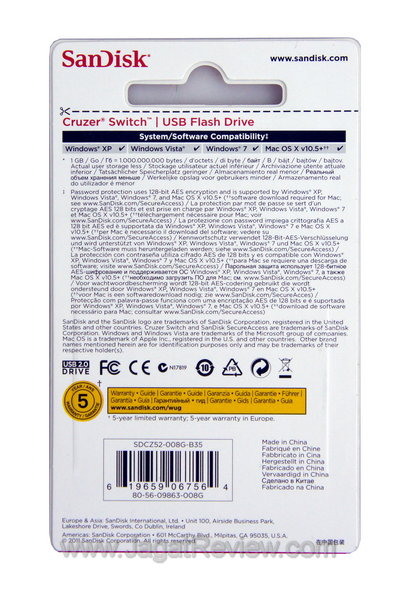 SanDisk Cruzer Switch 8GB - Kemasan Belakang SanDisk Cruzer Switch 8GB Kemasan Belakang