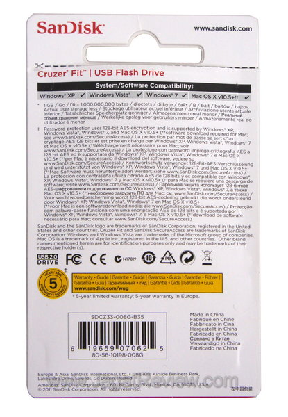 SanDisk Cruzer Fit 8GB - Kemasan Belakang SanDisk Cruzer Fit 8GB Kemasan Belakang
