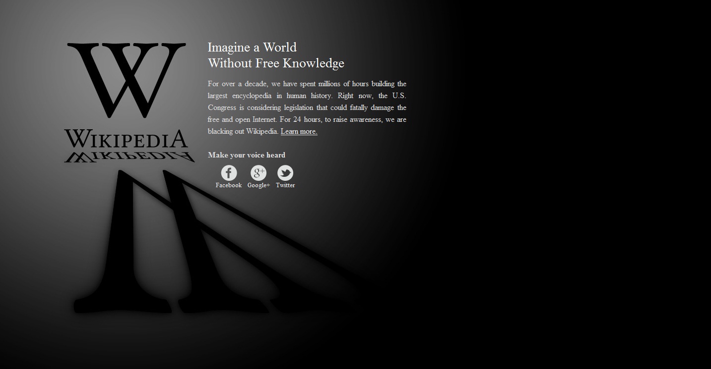 Situs Populer Ambil Bagian dalam Protes SOPA dan PIPA 14 Wiki Blackout