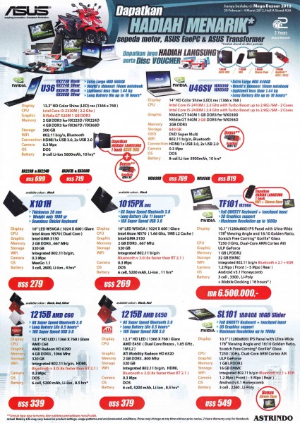 Promo Notebook ASUS Mega Bazaar 2012