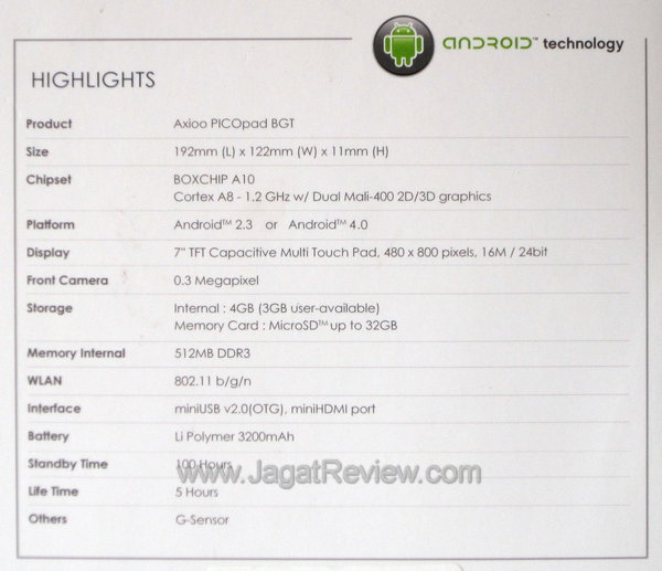Review Axioo PicoPad 7 BGT: Tablet Android Murah dengan Graphics Galaxy S2 3 Axioo PicoPad 7 - Spesifikasi