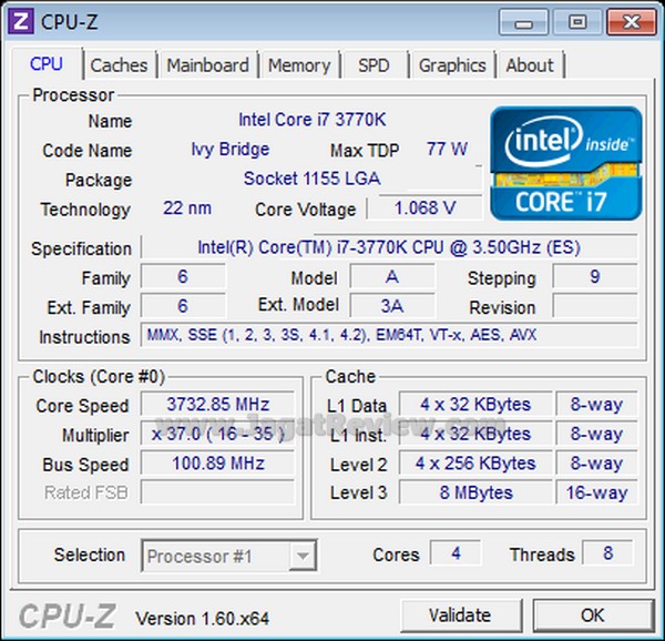 Gigabyte Z77X D3H CPUZ Normal cpu 3732