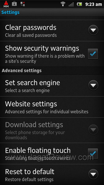 Sony Xperia Sola Floating touch setting