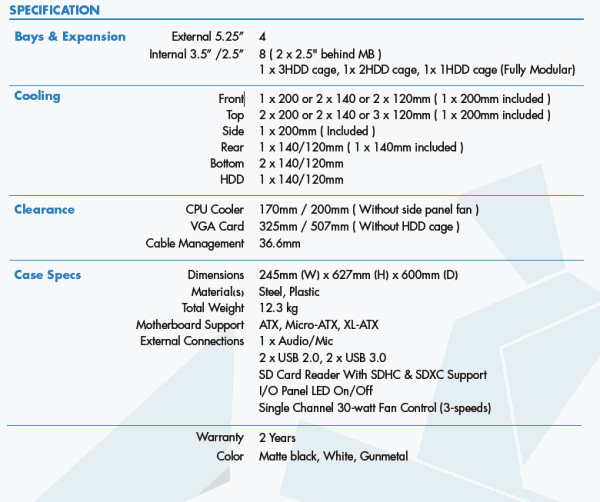 Spec NZXT 630 Spec NZXT 630
