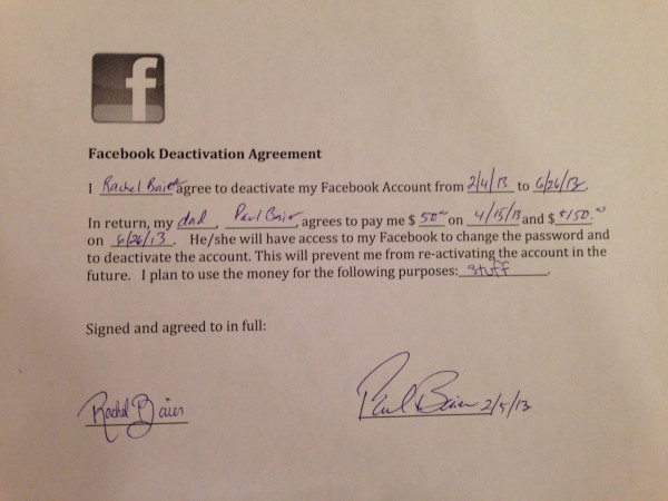 Pelajar Ini Rela Tak Menggunakan Facebook dengan $200 Sebagai Imbalannya 1 fbcontract