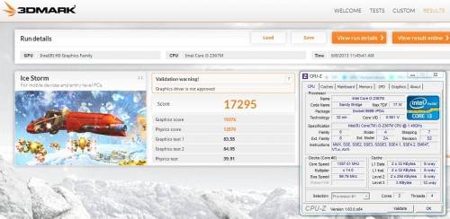 3DMark Ice Storm dari Core i3-2367M dan Intel HD Graphics 3000