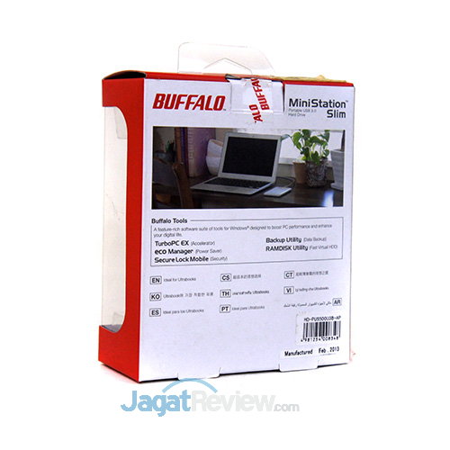 Review Buffalo Ministation Slim 500 GB: Hard Disk Eksternal Kurus dan Kencang 4 Buffalo UltraSlim - Kemasan belakang