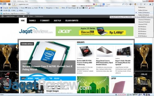 Mode Mobile: Internet Kencang dan Kuota Irit 4 Halaman utama JagatReview saat User Agent diatur ke Firefox/Windows.