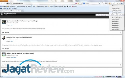 Mode Mobile: Internet Kencang dan Kuota Irit 5 Halaman utama JagatReview saat User Agent diatur ke Firefox/Android.