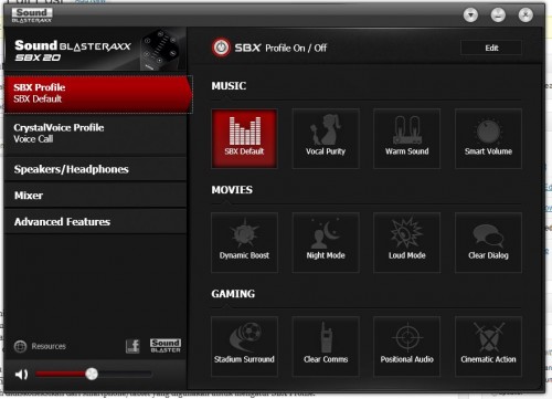 SBX Profile dapat diatur melalui Sound BlasterAxx Control Panel yang bisa didapatkan gratis di situs resmi Creative.