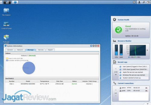 Review Synology DS213air: NAS Serbaguna dengan Koneksi Wireless Network 4 Tampilan DiskStation Manager beserta informasi hard disk yang digunakan dalam perangkat.