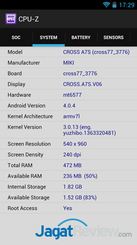 Review Smartphone Cross A7S: MediaTek Dual-Core Murah, Performa Kencang 14 cross a7s menu cpuz 02