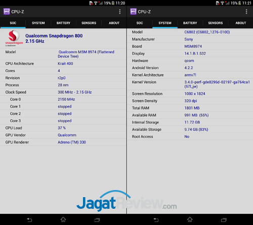 Review Sony Xperia Z Ultra: Android Layar Besar Tahan Air dengan Kinerja Tinggi 3 sony xperia z ultra cpuz
