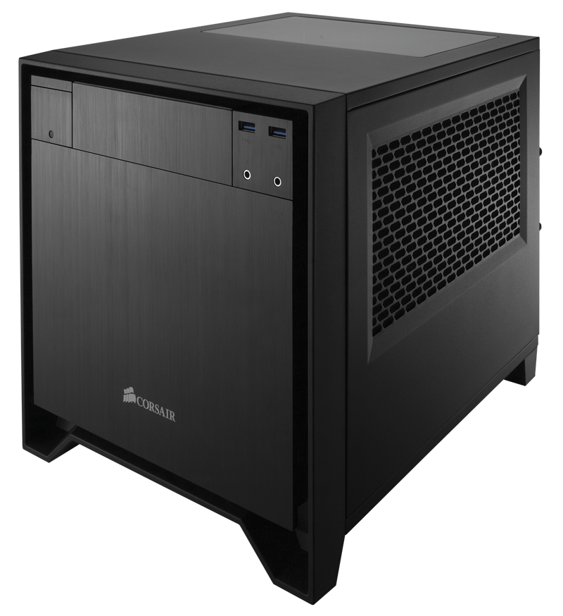 Corsair Rilis Casing PC Mini-ITX High-End Obsidian 250D 34 250D hero down from right