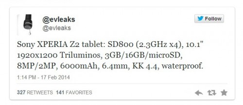 Spesifikasi Sony Xperia Tablet Z2 Bocor di Internet 2 Sony Xperia Tablet Z2 evleaks Crop