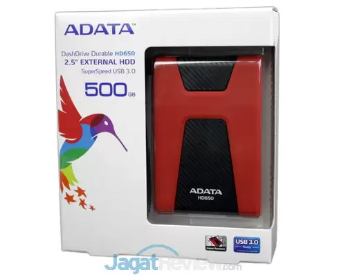 Review ADATA DashDrive Durable HD650: HDD Eksternal USB 3.0 Tahan Benturan 4 Box tampak depan