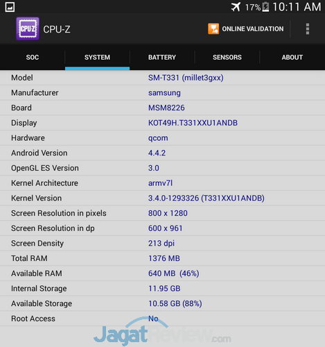 Review Samsung Galaxy Tab 4 8.0: Tablet Android KitKat 8 Inci yang Kaya Fitur 1 Galaxy tab 4 CPUZ 2