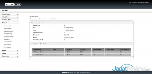 Tampilan status wireless network.