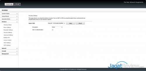 Fitur wireless security diletakkan terpisah dari opsi-opsi dasar.