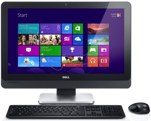 Dell OptiPlex 9010 All-in-One Touch desktop computer with wireless keyboard and mouse.
