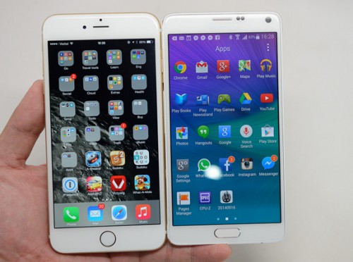 Di Korsel, iPhone 6 lebih Populer dari Galaxy Note 4? 1 Kiri: iPhone 6 Plus, Kanan: Galaxy Note 4