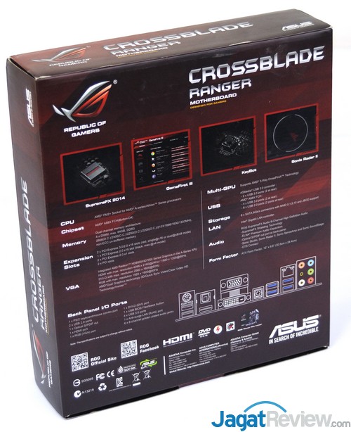 Review Asus Crossblade Ranger: Republic Of Gamers untuk Kaveri 5 Bagian belakang dari kemasan ASUS ROG Crossblade Ranger.