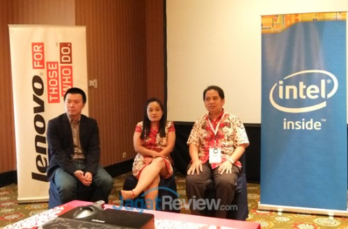 Lenovo Solutions Day 2014: Rangkaian Lengkap Solusi TI dari Lenovo 2 Kiri-Kanan: Yohan Wijaja, Head of Sales MNC, Intel Indonesia; Irene Santosa, SMB Director, Lenovo Indonesia; Azis Wonosari,