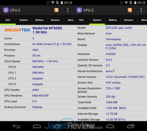 Acer Liquid Jade CPU Z
