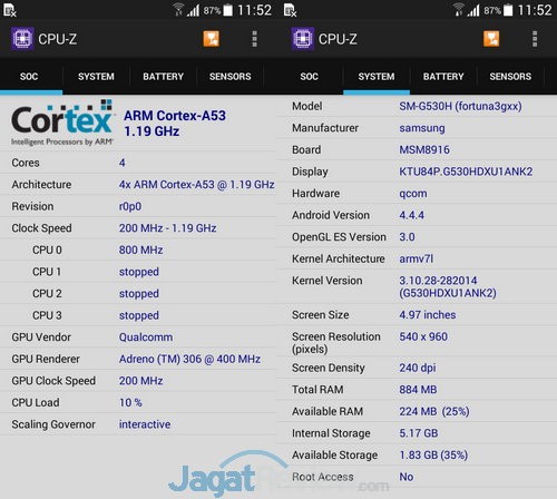 Review Galaxy Grand Prime: Smartphone Android Mainstream 64-bit Pertama Samsung 3 CPUZ Galaxy Grand Prime
