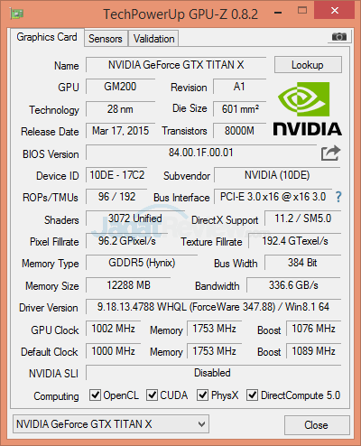 nvidia titan x in msi gs30 GPUZ