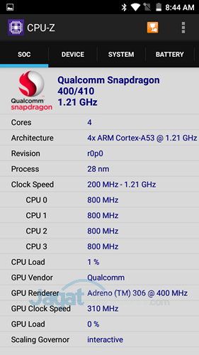 Preview Kinerja CoolPad SkyMini 1 CoolPad SkyMini Preview - CPU-z CPU