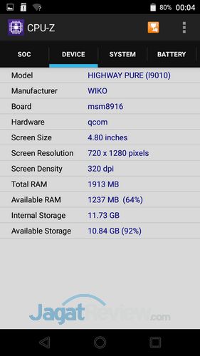 Preview Kinerja Smartphone Android Wiko Highway Pure 2 Wiko Highway Pure Preview - CPUz SoC