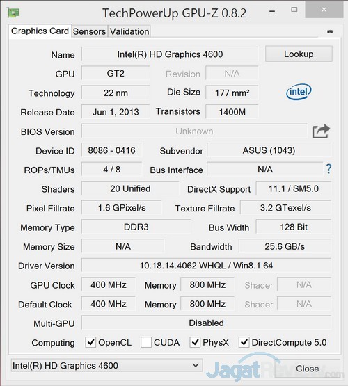 Review Notebook ASUS ZenBook Pro N501J 5 GPUZ NVIDIA
