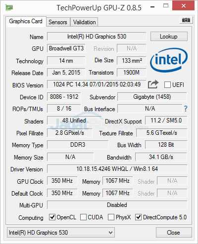 Intel Core i5 6600 GPUZ