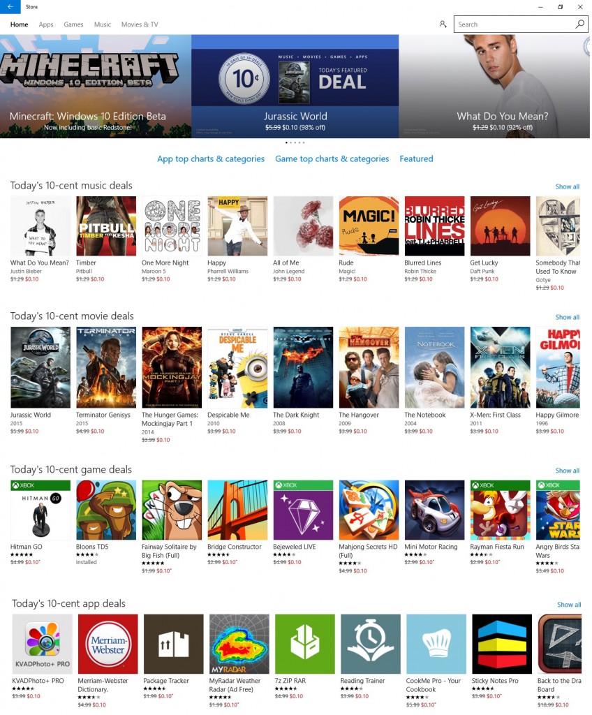 Promosi Windows 10, Microsoft Diskonkan Games dan Film 3 TenCents US Store Home2