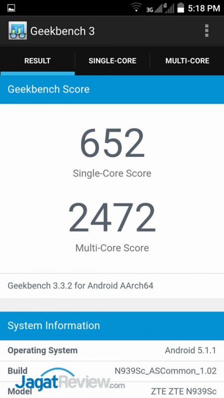 Review Smartphone Android: ZTE Blade A711 2 Geekbench