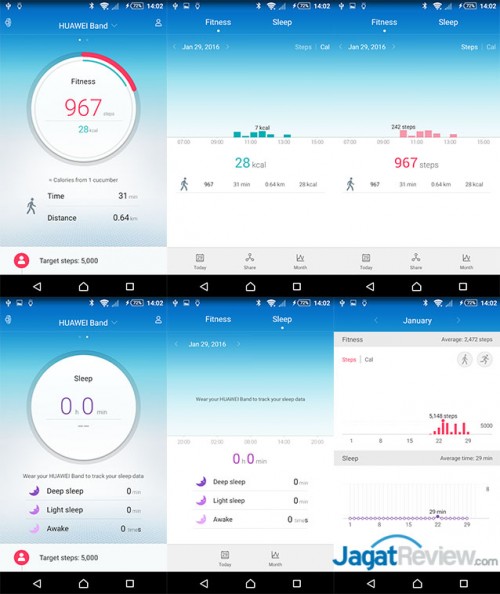 Review Wearables Devices: Huawei Band 1 main menu