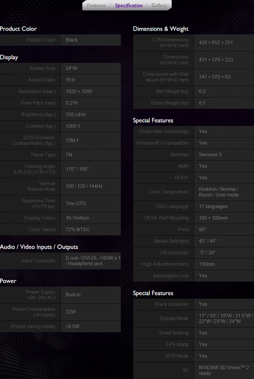 Hands-On Review Monitor: BenQ XL2411Z 2 BenQ XL2411-B Specification
