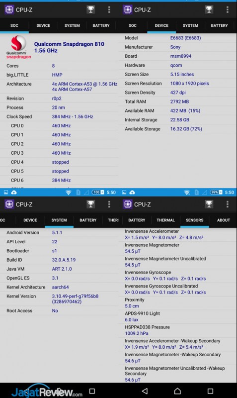 Review Smartphone Android: Sony Xperia Z5 5 CPU-Z