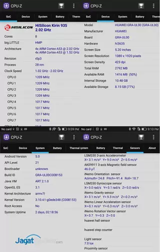 Review Smartphone Android Huawei P8 8 cpu-z