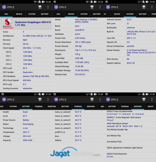 Review Smartphone Android: Asus Zenfone 2 Laser (ZE500KL) 9 CPUZ