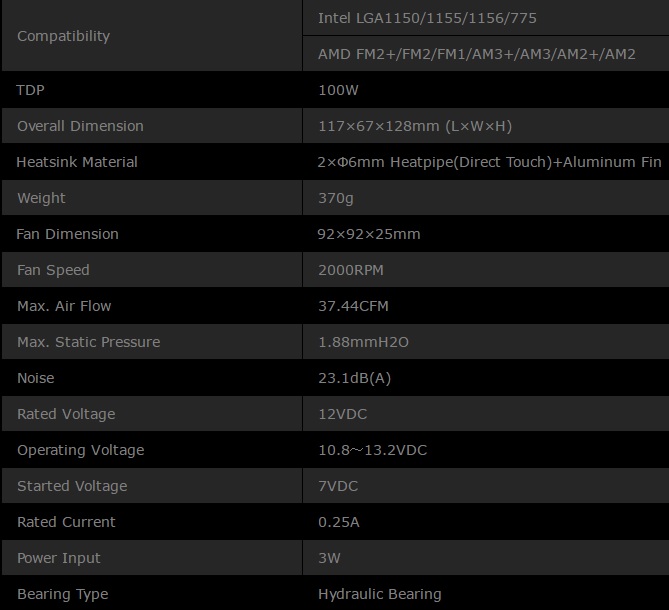 Review HSF ID-Cooling SE-902v3 2 Spek ID-Cooling SE 902v3